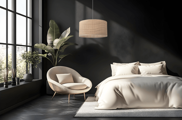 HVID RATTAN HÆNGELAMPE 1 FLAD RATTAN LAMPESKÆRM 40CM