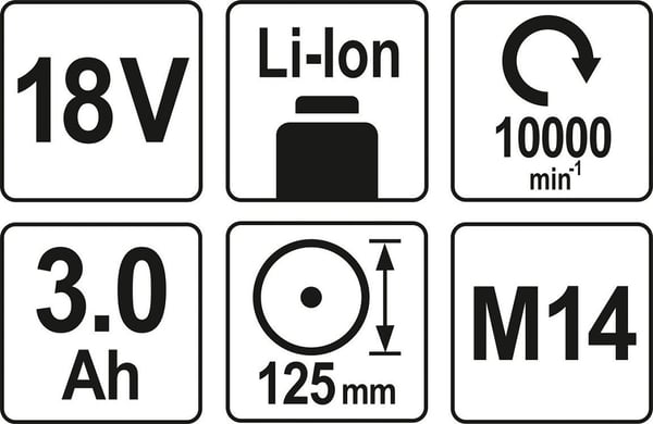 Vinkelsliber 125mm 18V 2x3AH - YT-82828
