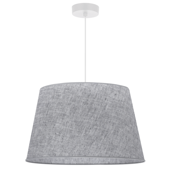 Hængelampe, linnedkegle, hvid, 1 flad, grå lampeskærm L03 44cm