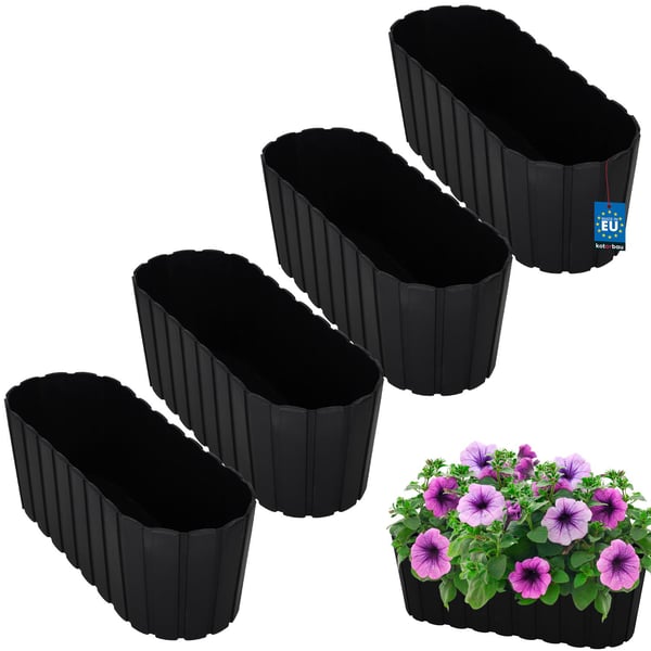 Pitkulainen kukkaruukkulaatikko kukille ja yrteille parvekkeelle antrasiitti 40 cm 4 kpl
