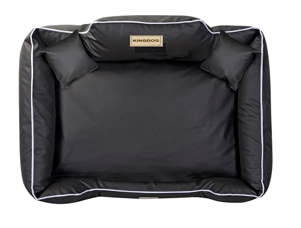 Koiran sänky koira-aitta KINGDOG ekonahka 115x95 cm personalisoitu irrotettava liukumaton musta