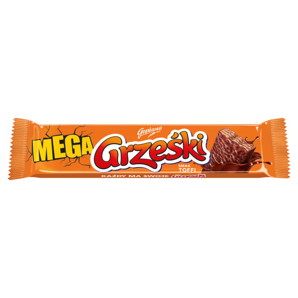 Grześki Mega Wafer maitosuklaaglasuurilla ja koolasokerilla 48 g