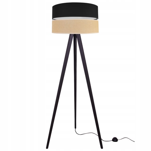 GULVLAMPE MED TREPOD, TRÆSKÆRM, 45 CM, SORT