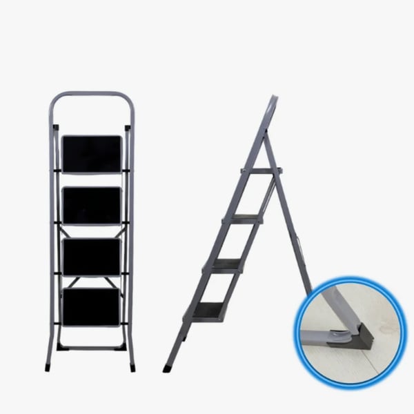 Sammenklappelig metalstige til hjemmebrug, 4 trin, platform, grå, 150 kg
