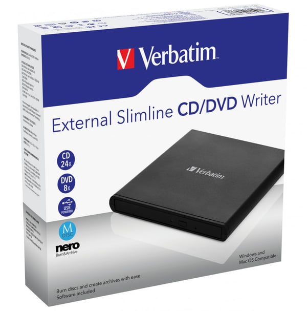 Verbatim CD/DVD RW USB 2.0 Slim ekstern brænder