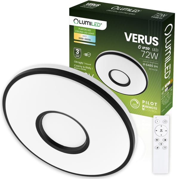 LED loftslampe overflademonteret VERUS 72W CCT hvid rund 50cm + LUMILED fjernbetjening