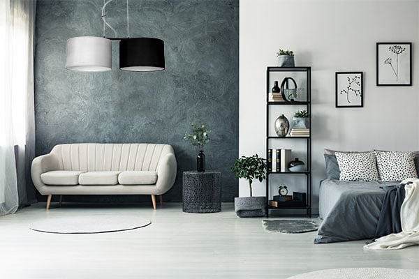 Moderne hængelampe, stofskærm, 2x60W LED