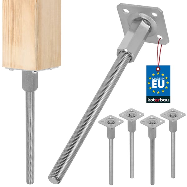 KOTARBAU® Vertikalt justerbart stålstolpankare för paviljonger 80 x 330 mm 4-pack
