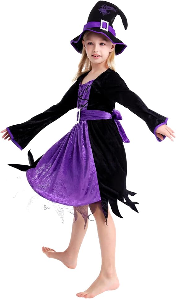 Halloween heksekostume lilla kjolehat 3-4 år