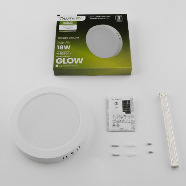Takmontering LED taklampa 18W rund 4000K GLOW vit LUMILED