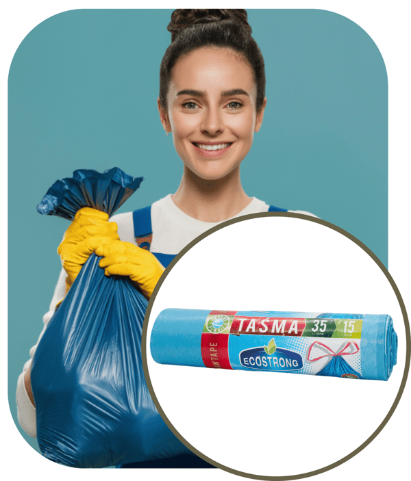 Jätepussit 35l sininen LDPE a'15 kpl teipillä