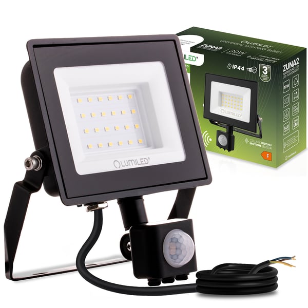LED-strålkastare ZUNA2 30W 2700lm 4000K IP44 svart rörelsesensor LUMILED