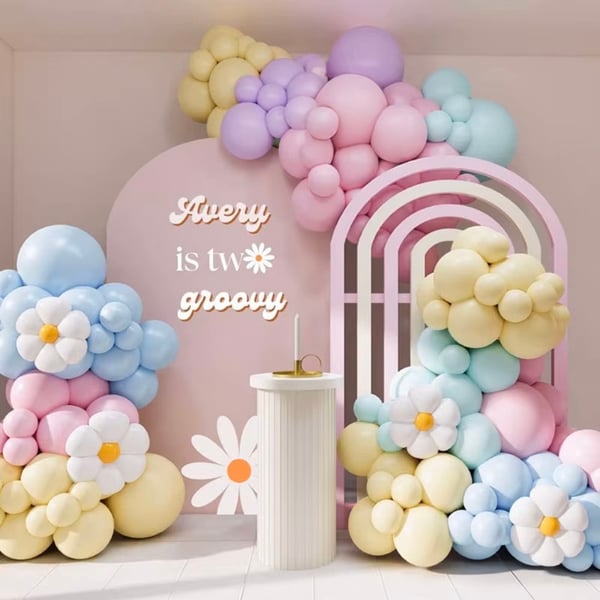 Pastel margueritt ballon guirlande, fødselsdagsballoner, blomster, xxl, 139 stk.