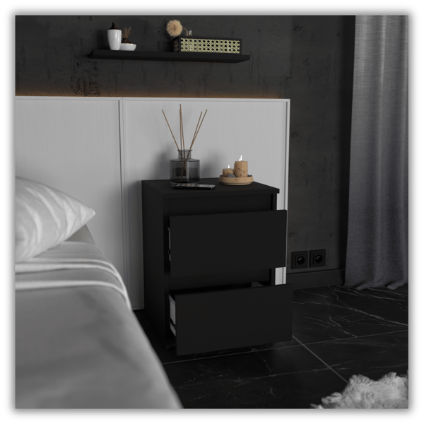 SORT NAGTSKAB 40CM 2 SKUFFER STOR HØJ NATGBORD NAKASTLIK LOFT