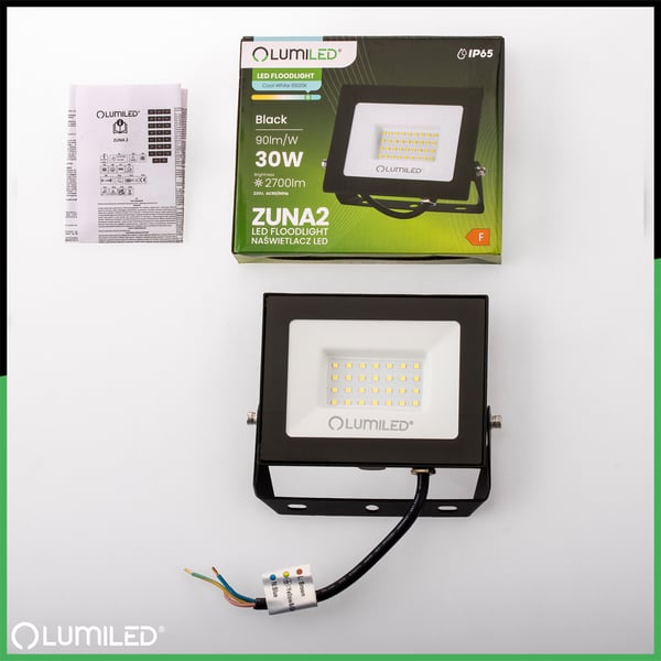 LED-valonheitin ZUNA2 30W 2700lm 6500K IP65 musta LUMILED