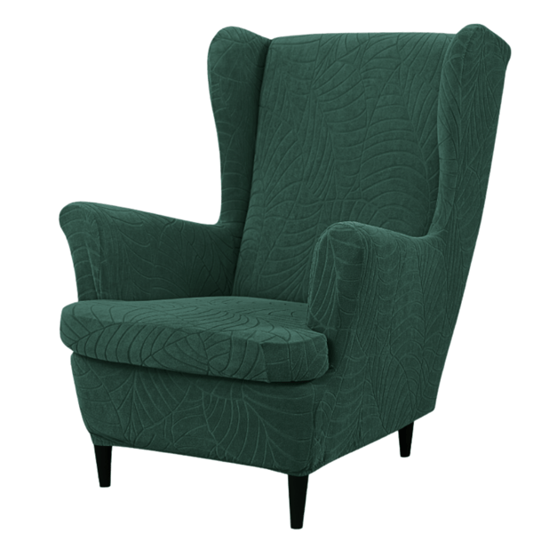 Päällinen siipimäiseen nojatuoliin, pullonvihreä sametti, jacquard-kuvio, kuminauha [30-Z3-ZLB]