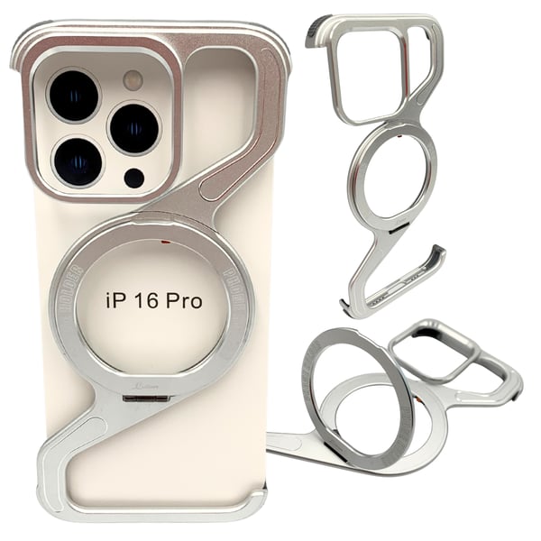 Etui til iPhone 16 PRO - Pansret Magsafe Metalcover - Titanium Holder