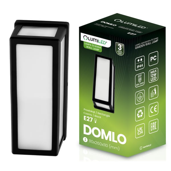 Puutarhavalaisin E27 Suorakulmainen julkisivuseinävalaisin DOMLO LUMILED