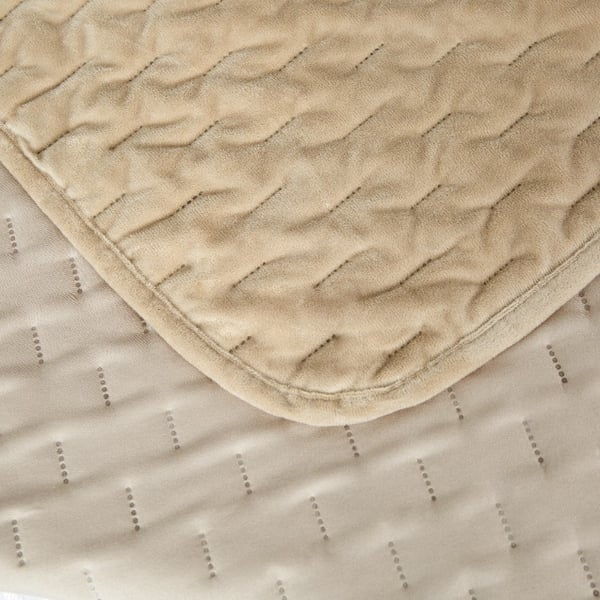 Elegant sengetæppe 170x210 cm med beige kantbånd