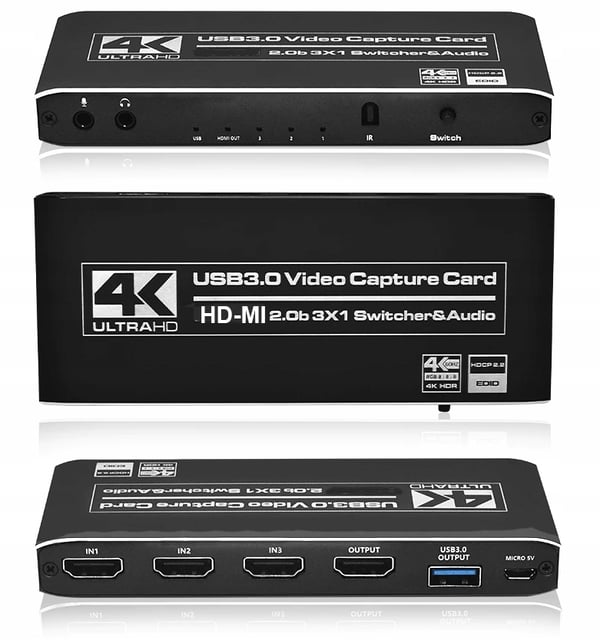 VIDEON TALLENNUS HDMI 2.0 -KAAPPARI 3x1 SUORATOISTOLLE 3 NÄYTTÖÄ - 1 NÄYTÖN USB-KORTTI