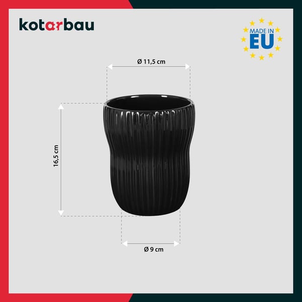 KOTARBAU® Blomkruka 11,5 cm svartglaserad keramik räfflad dekorativt lock balkonkruka