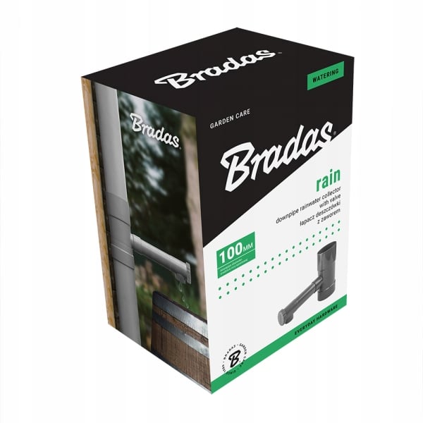 Regnvattenuppsamlare med ventil, BRADAS 100mm, Brun