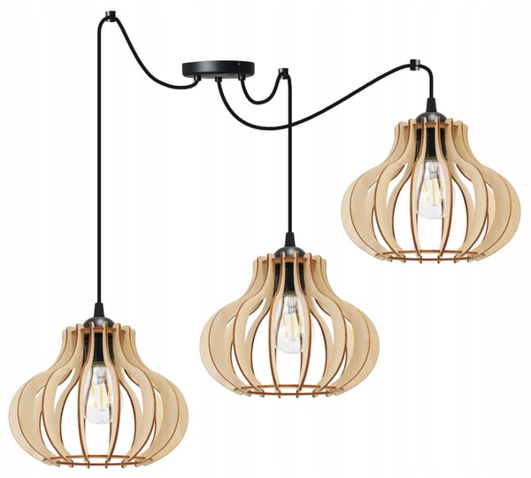 Hængende lampe, loftslysekrone, træ, LED lampeskærm