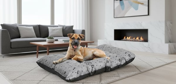 Hundeseng pude PRESTIGE 80x60 cm vandtæt sorte knogler