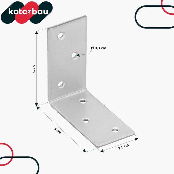Kotarbau® Kirvesmiehen kulmaliitin ruostumatonta terästä sinkittyä 50 x 50 x 25 mm 12 kpl:n sarja