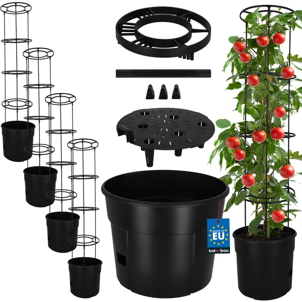 Kruka för tomatodling med stege för balkongen, svart, 39 cm, set om 4