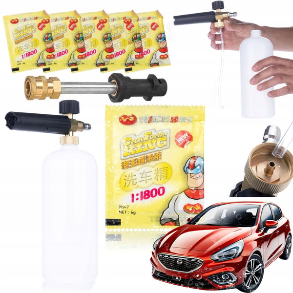 Rosfix 5x Active Foam - Skumpulver til skumpistol / tornado 6g + Skumpistol 1000ml til højtryksrenser + lanse / adapter (1/4QRC-Karcher K)
