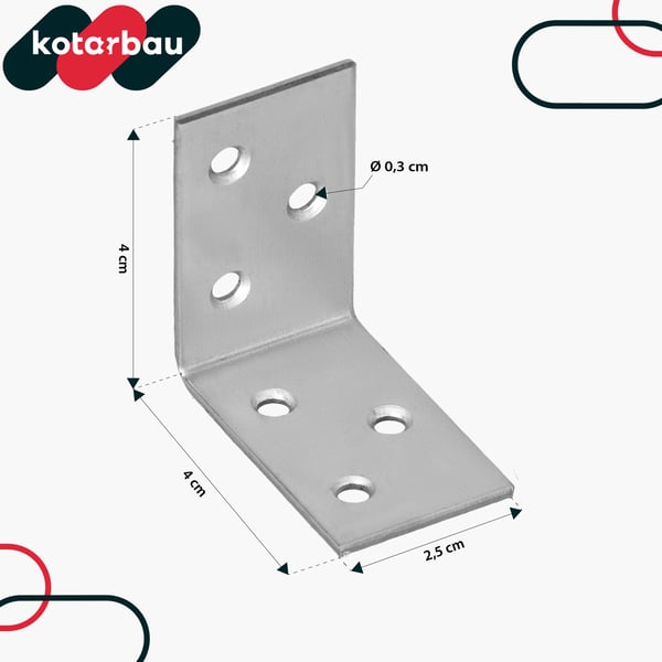 Kotarbau® Kirvesmiehen kulmaliitin ruostumatonta terästä sinkittyä 40 x 40 x 25 mm 25 kpl:n sarja
