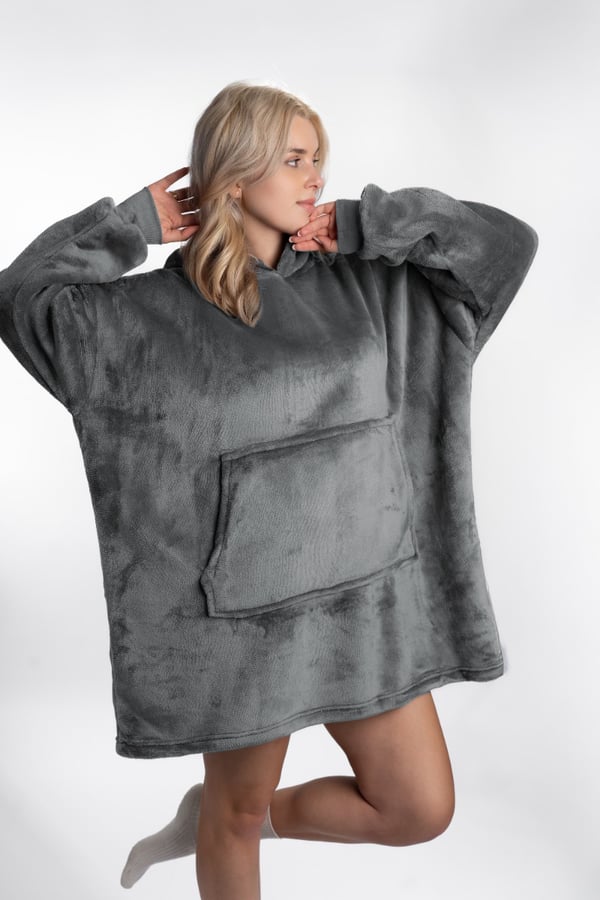 Tæppe med hætte tæppe sweatshirt grå universal blød tyk stor oversize