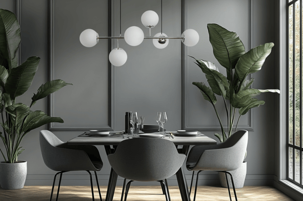 SIENA LOFTLAMPE KROM 6 FLAD HVID LAMPESKÆRM E14 LANGE ARME