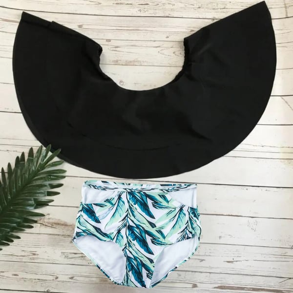 Todelt bikini badedragt, spansk flæse, høj talje, L Todelt bikini badedragt, spansk flæse, høj talje, L
