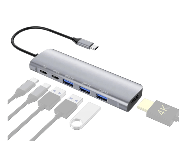 HUB USB-C HDMI 4K USB 3.0 Gen 1 med PD-strömförsörjning 100W