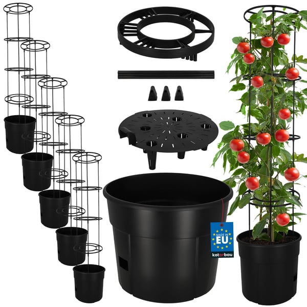 Kruka för tomatodling med stege för balkong, svart, 39 cm, 5-pack