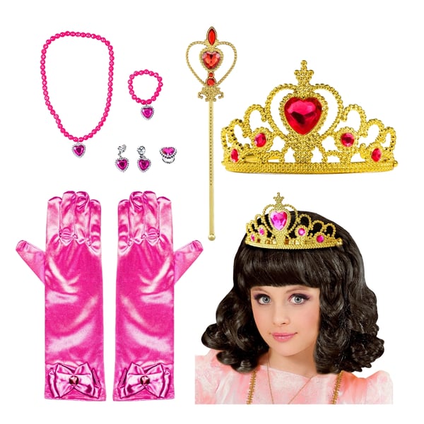 Barbie Pink Prinsesse Karnevalskostume Sæt med Guldkrone