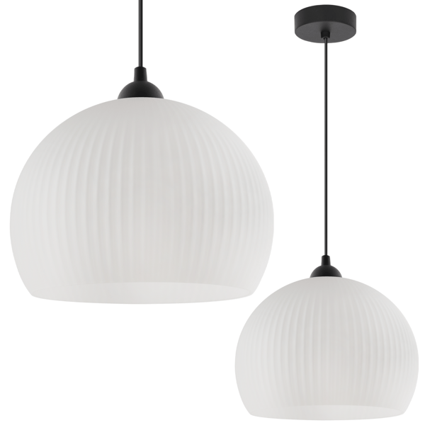 RIFFLE HÄNGLAMPA SVART 1 PLAT VIT LAMPSKÄRM STOR KULA E27