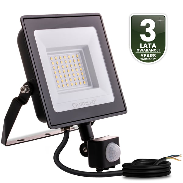 LED-valonheitin ZUNA2 50W 4500lm 4000K IP44 musta liiketunnistin LUMILED