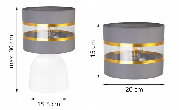NATBORDLAMPE, ELEGANT GYLDET LAMPESKÆRM, 20 CM