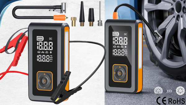 Booster Starthjälp Kompressor Pump Powerbank Ficklampa 8000mAh 4-i-1