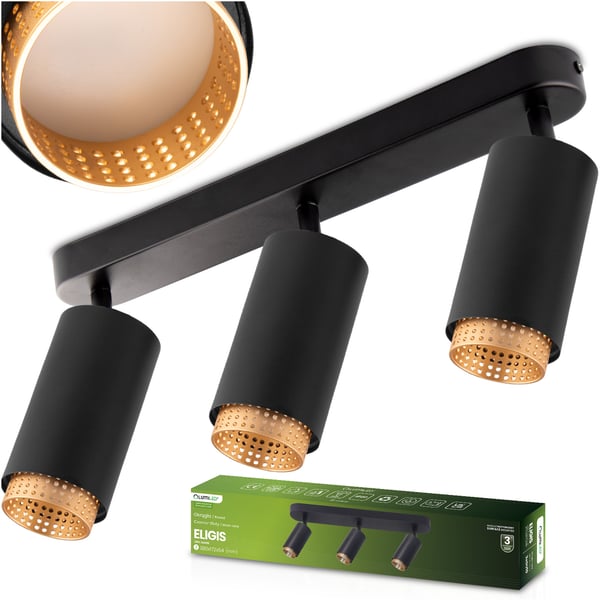 Kattolamppu Heijastin LED 3x GU10 putki Spot ELIGIS musta LUMILED