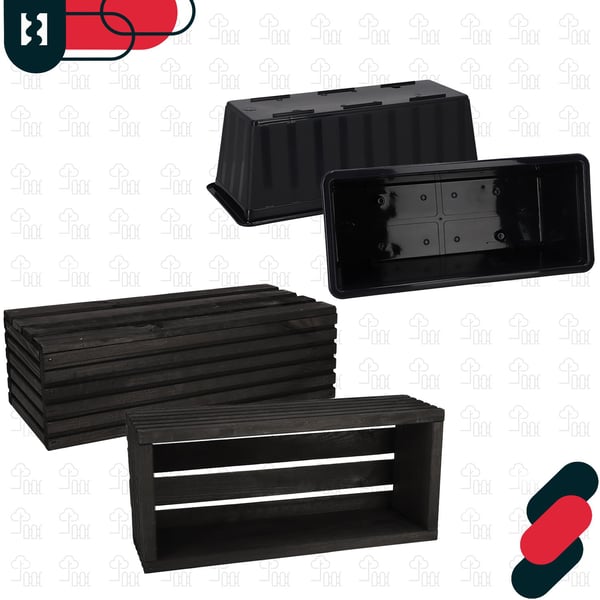 Kotarbau® Kukkaruukkulaatikko Puinen puutarhakasvilaatikko terassille ja sisäkkeellä Musta 44 x 20 CM