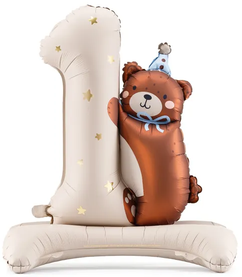 Stående folieballon nummer 1 med bamse 81x72