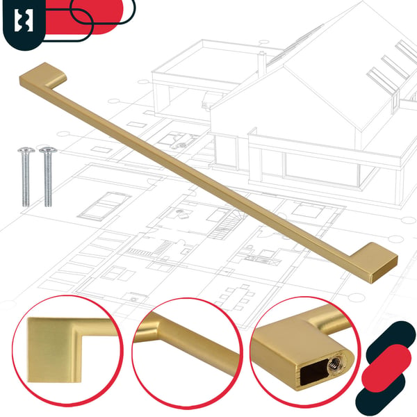 Kotarbau køkkengreb klassisk moderne aflångt mat guld 358 mm afstand 320 mm sæt 10 stk