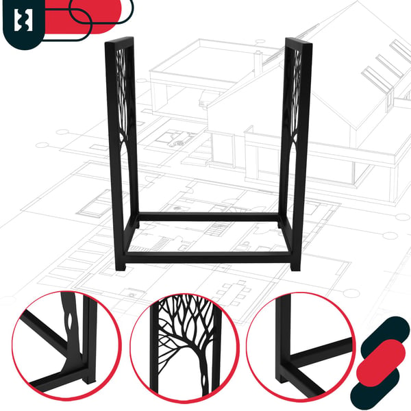 KOTARBAU® vedställ för eldstad stål dekorativt svart 50 x 30 x 60 cm