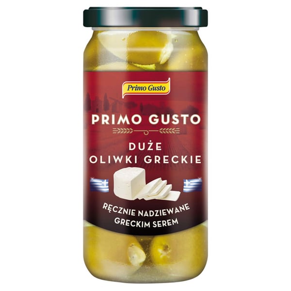 Primo Gusto Suuret kreikkalaiset oliivit, käsin täytetyt kreikkalaisella juustolla 230 g