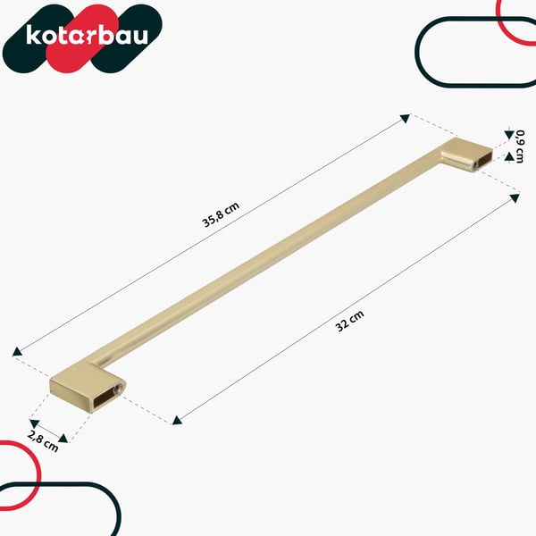 Kotarbau køkkengreb klassisk moderne aflångt mat guld 358 mm afstand 320 mm sæt 10 stk