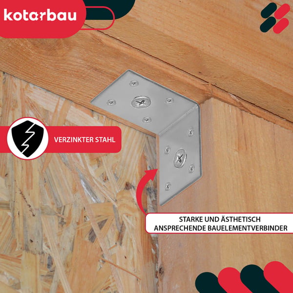 Kotarbau® Kirvesmiehen kulmaliitin ruostumatonta terästä sinkittyä 50 x 50 x 35 mm 12 kpl:n sarja